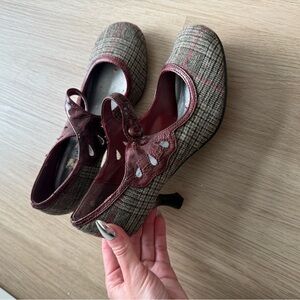 Marina Rinaldi Checkered Heels with Burgundy Trim